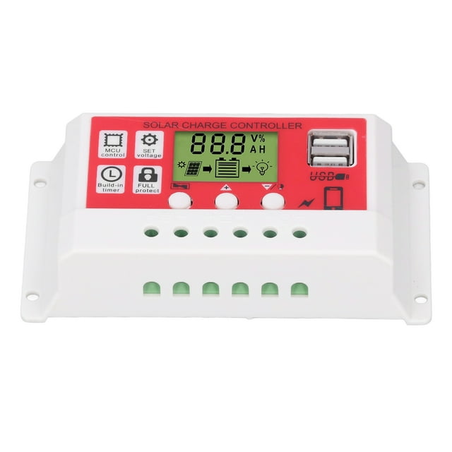 MPPT 30A Solar Controller, Dual USB Port Controller for Solar Panel, Battery Intelligent Regulator with LCD Display, 12V/24V Auto Paremeter Adjustable. Fast Charging, Dual USB