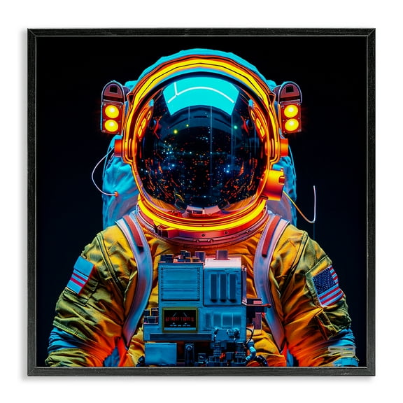 Stupell Industries Astronaut with Reflective Helmet Astrology & Stars Painting Black Framed Art Print Wall Art, 12 x 12