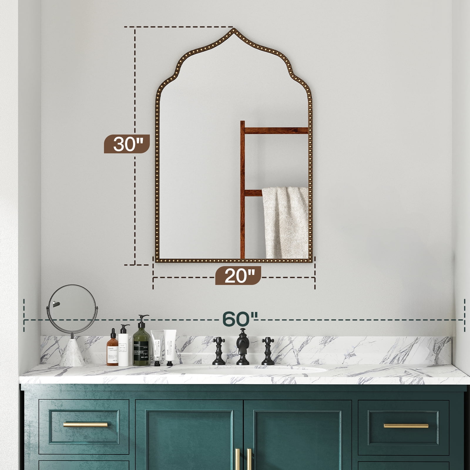 Goosiay Arched Mirror for Wall, 20" x 30" Vintage Gold Mirror, Wall Mirror for Living Room, Bathroom, Bedroom, Entryway, Antique Bronze Mirror