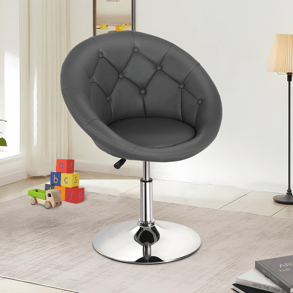 Dkelincs Modern Living Room Vanity Chair Round Back Height Adjustable Swivel Accent Chair for Makeup Room Bedroom, Gray