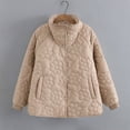 thumbnail image 2 of Jinhomg Button Down Puffer Jacket for Women Trendy Floral Print Mock Neck Padded Coat Plus Size Comfy Long Sleeve Outerwear With Pockets Fall Saving Khaki XXL, 2 of 6