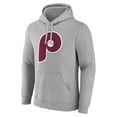 thumbnail image 2 of Men's Heather Gray Philadelphia Phillies Cooperstown Collection Huntington Logo Fitted Pullover Hoodie, 2 of 3