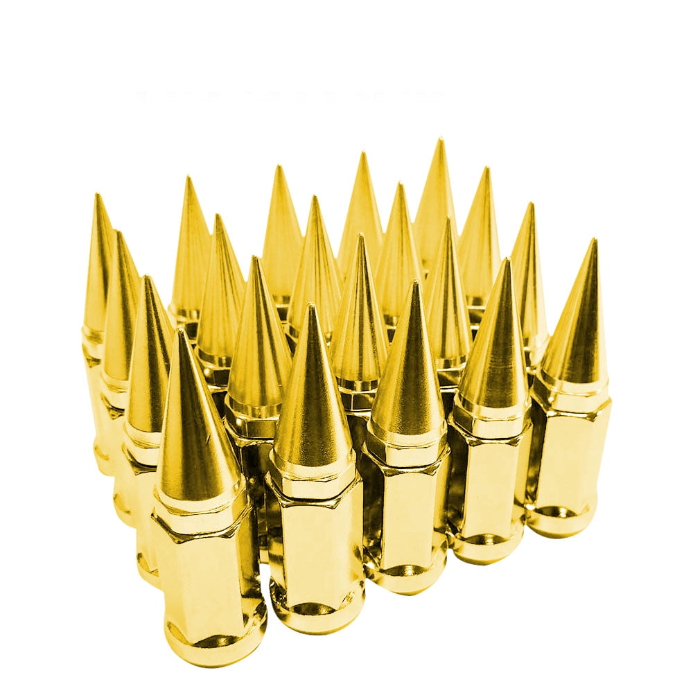 20 Set Gold 2pc Spike Extended Lug Nuts M12x1.25 Conical Seat Hex 3/4