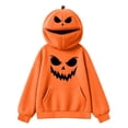 thumbnail image 3 of LOINRODI Girls Orange Pumpkin Hooded Sweatshirt Long Sleeve Cute Hallowmas Face Cover Warm Pocket Costume Orange 7 Years, 3 of 7