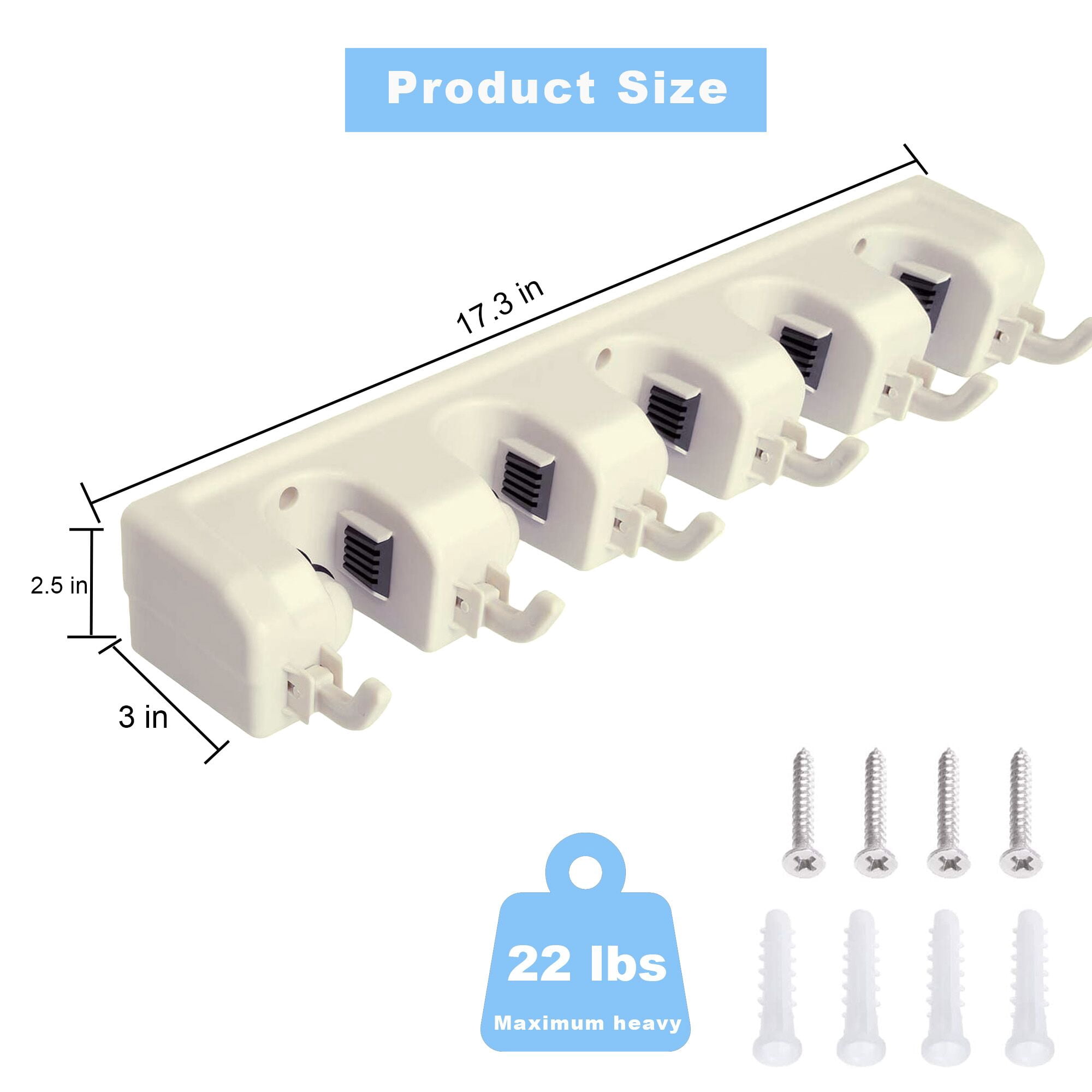 BreezyLife Mop and Broom Holder Wall Mount, Organizer Storage Hooks with 5 Ball Slots and 6 Hooks