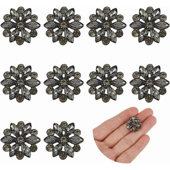 10Pcs Alloy Rhinestone Shank Buttons 1-Hole Flower Black Diamond 20x7mm Hole: 3mm