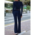 thumbnail image 4 of Women'S Workout 2 Piece Lounge Sets Long Sleeve Tops Foldover Flare Pants Casual Outfits Tracksuit Navy Blue M, 4 of 7