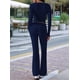 thumbnail image 4 of Conjunto Deportivo de 2 Piezas para Mujer, Camiseta de Larga, Pantalones Acampanados, Chándal Informal, Azul Marino, Talla XL, 4 of 7