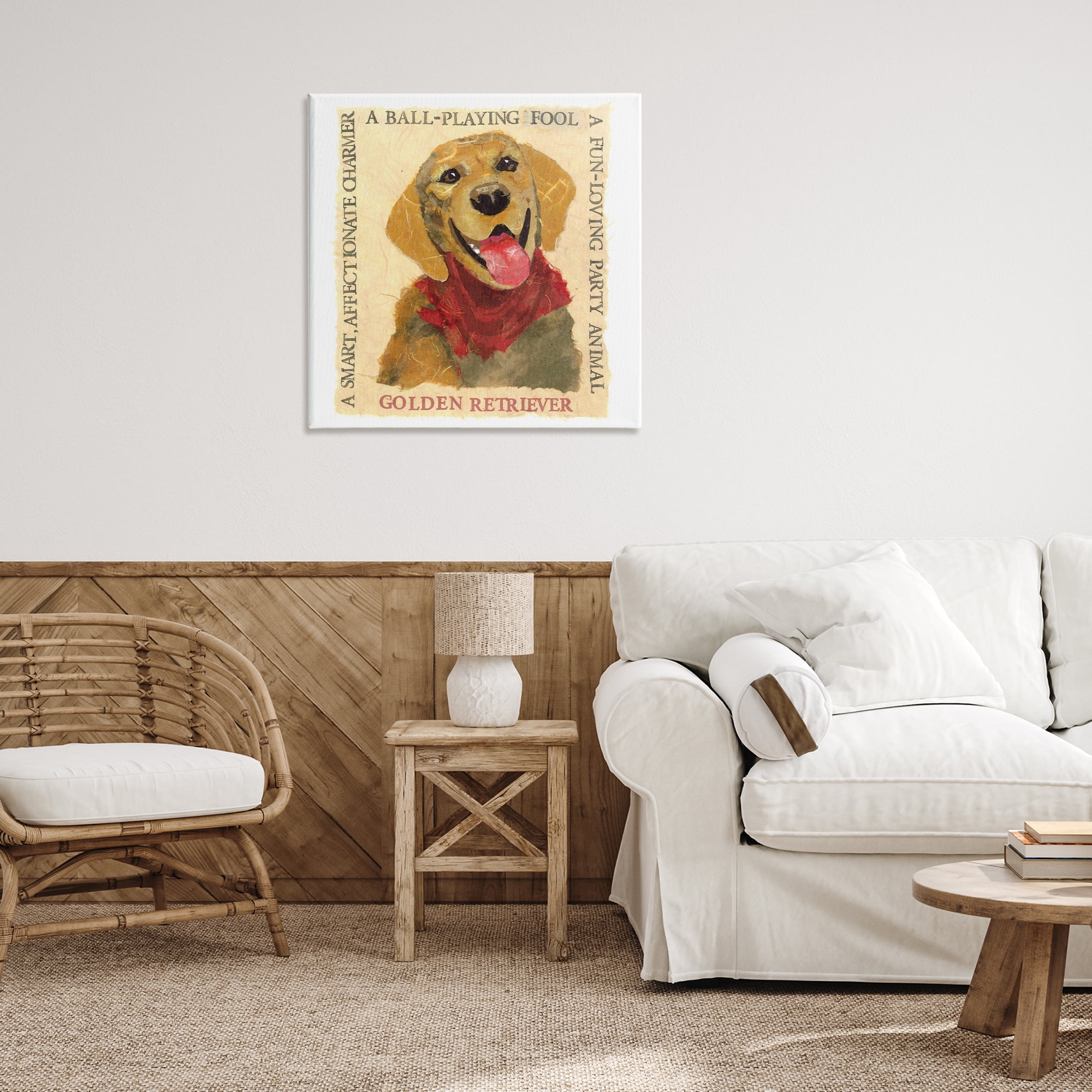 Stupell Industries Fun Golden Retriever Phrases Animals Painting Wrapped Canvas Art Print Wall Art, 30 x 30
