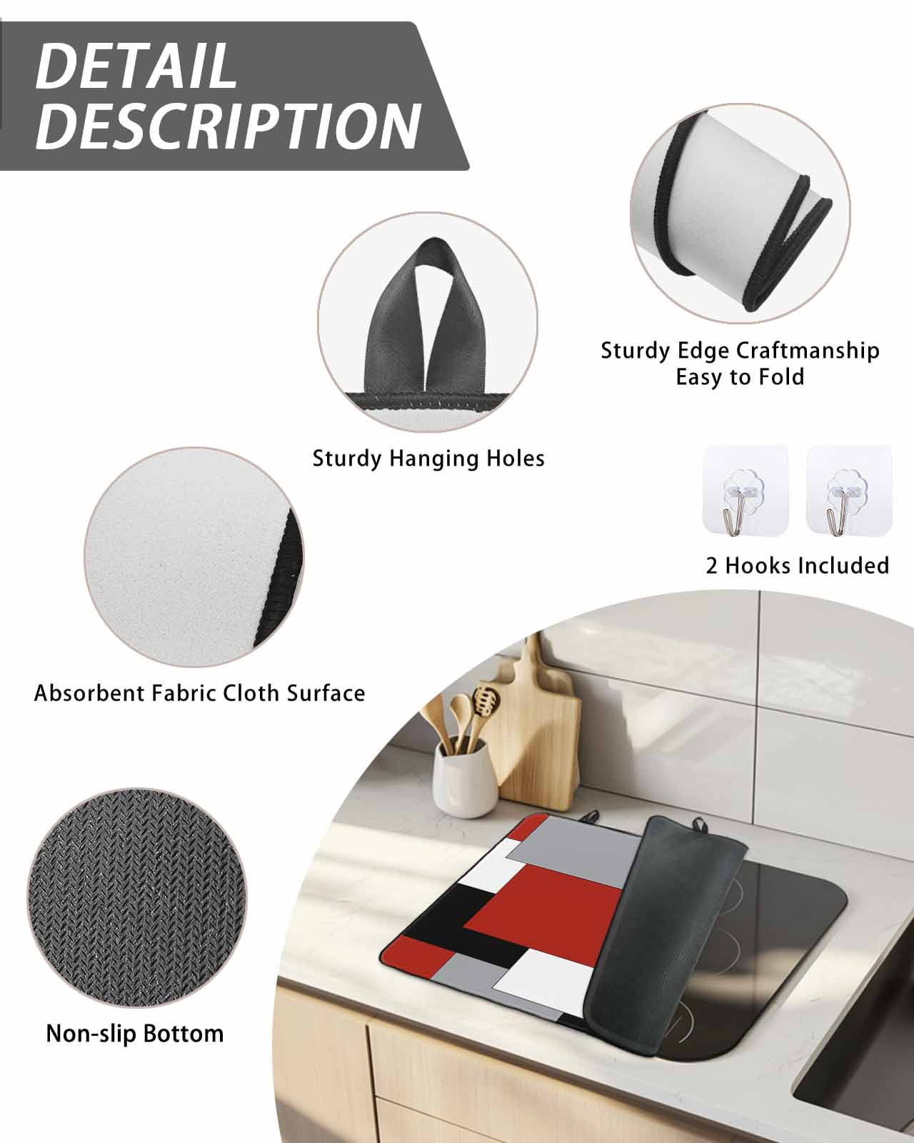 Stove Top Covers for Electric Stove, Red Grey Black Geometric Glass Stovetop Cover Protector, Middle Century Modern Art Abstract Induction Cooktop Protector Oven Mat for Kitchen Countertop 24"x21"