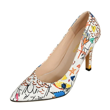 

nsendm Wedges Shoes for Women Shoes High Women Heels Work Printing Toe Leisure Shoes Tan Heels for Women Closed Toe White 7.5