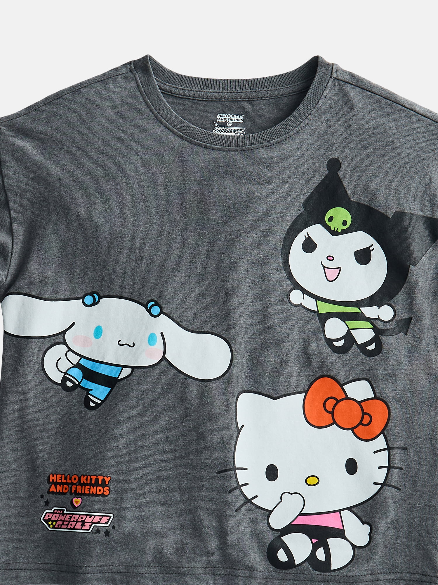 The Powerpuff Girls x Hello Kitty and Friends Girl’s Boxy Mineral Washed Graphic Crewneck Tee with Short Sleeves, Sizes 4-16