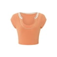 thumbnail image 5 of Franhais Women Summer Causual T-shirt, Short Sleeve U Neck Contrast Color Crop Top, 5 of 9