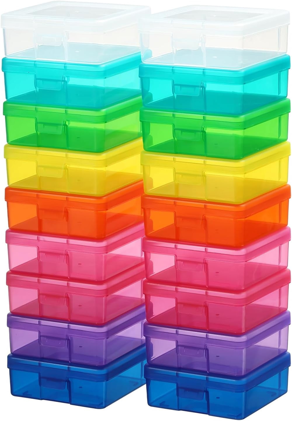 9 Pack Medium Colored Plastic Craft Organizer Boxes with Latching Lids, Mini Storage Containers for Art Supplies, Pencil, Lego, Crayon Storage