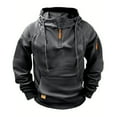 thumbnail image 2 of BXJX Men's Hoodie- Half Zipper Casual Arm Pocket Drawstring Sweatshirt with Multi Pockets Dark Gray Size S, 2 of 3