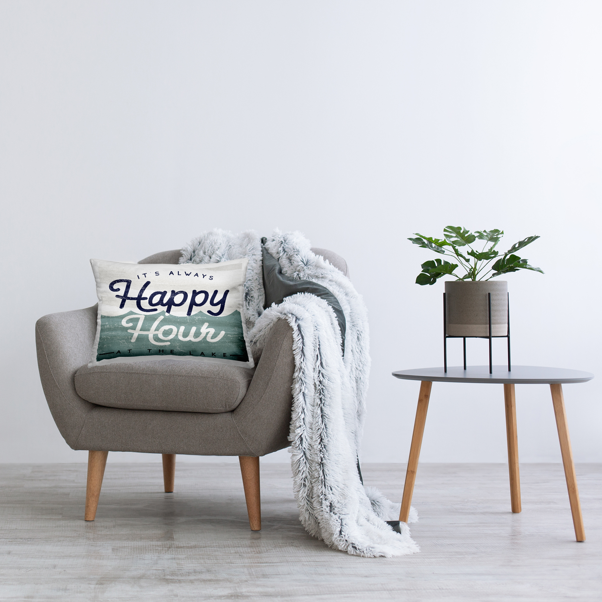 Stupell Industries Lake Happy Hour Phrase Decorative Printed Throw Pillow, 14 x 20
