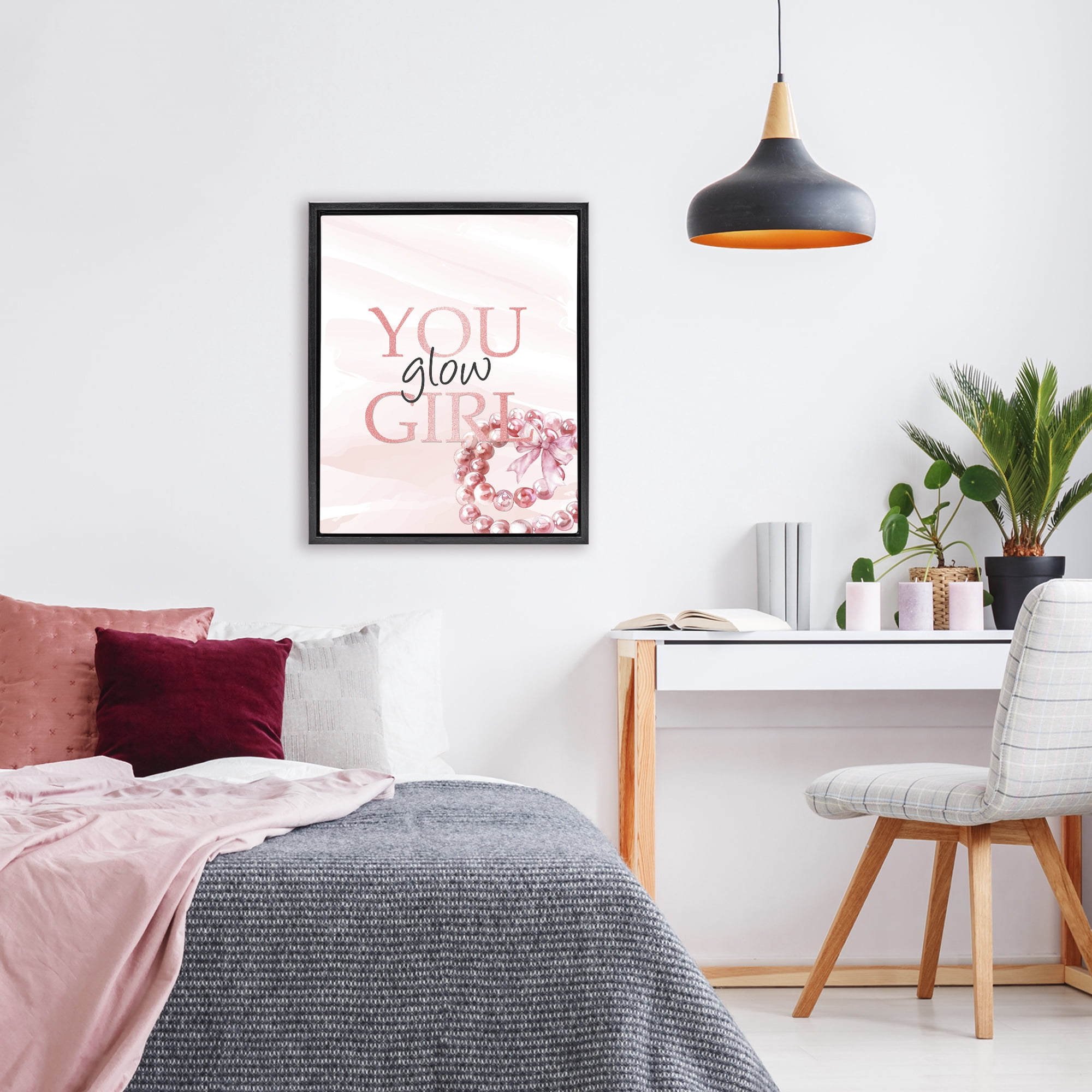 You Glow Girl Feminine Black Framed Floater Canvas Wall Art, design by Kim Allen