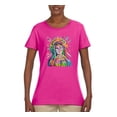 thumbnail image 2 of Wild Bobby Rainbow Painted Mother Mary Dean Russo Design Inspirational/Christian Women Graphic Tee, Fuschia, Small, 2 of 6