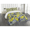 thumbnail image 3 of Ambesonne Floral Quilted Bedspread Set 3 Pcs, Contrast Tones Florets, Queen Size, Yellow and Grey, 3 of 5