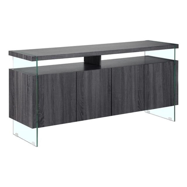 Serveur 4 Portes en Bois de Noyer avec Rangement Interne et Pieds en Verre
