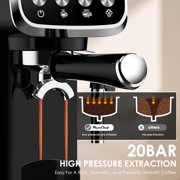 Plum Chef 20-Bar Espresso Machine with Milk Frother, Semi-Automatic Coffee Maker with LED Display, Stainless Steel, Black