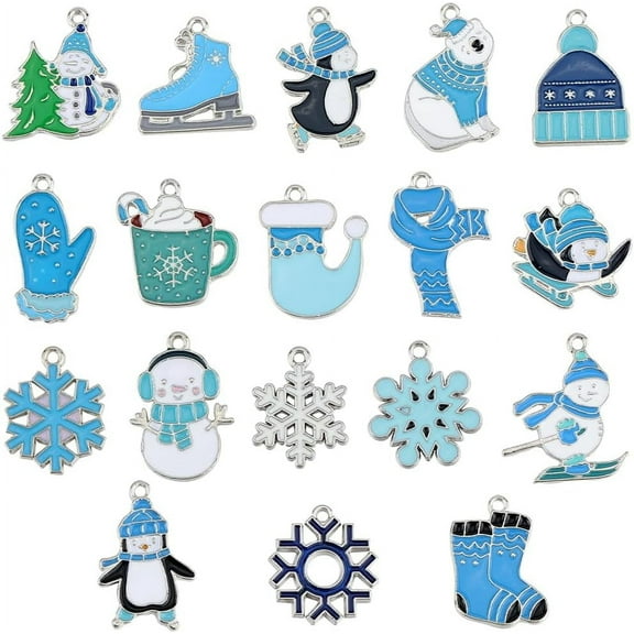 1 Box 36Pcs 18 Styles Enamel Christmas Charms Xmas Charms Blue Alloy Winter Snowman Snowflake Holiday Charm for DIY Jewelry Making Charms Supplies DIY Craft Necklace Bracelet Earring Anklet