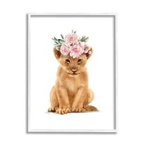 Stupell Home Décor Industries Boho Rose Floral Crown Lion Cub Safari Animal, 11 x 14, Designed by Ziwei Li