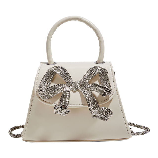 Bolso Elegante Kuymtek para Mujer Fiesta Noche Con Lazo Diamantes Imitación Blanco
