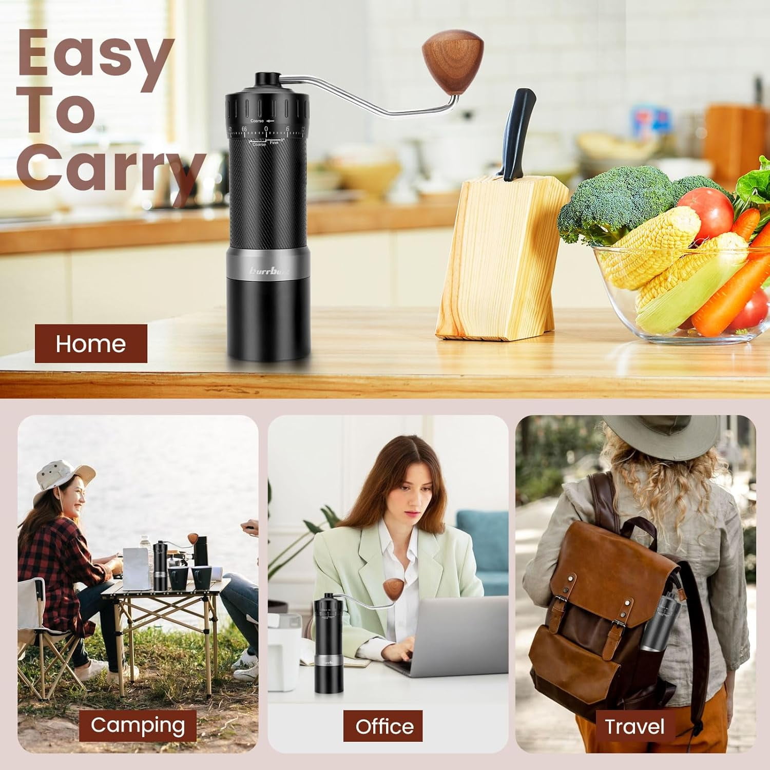 MB2 Manual Coffee Grinder with External Adjustment, 35g Large Capacity Burr Grinder, Magnetic Catch Cup for Espresso Pour Over French Press