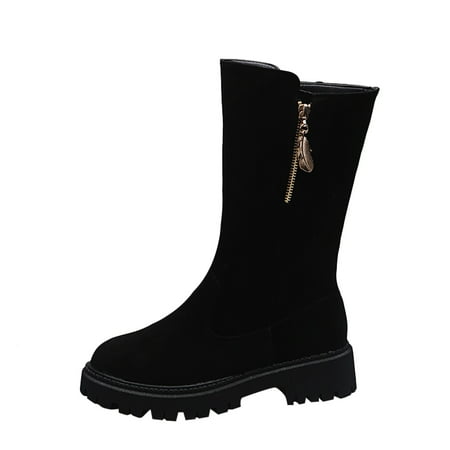 

Boots Women s Round Toe Suede Side Zipper Mid-Tube
