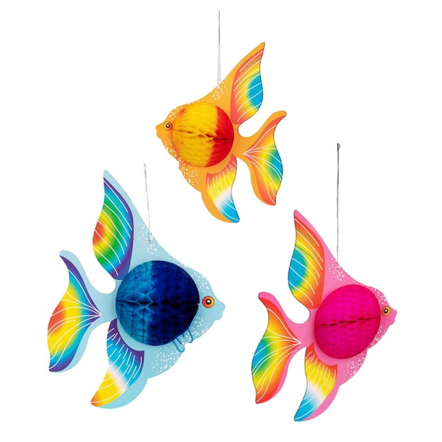 3pcs Tropical Honeycomb Fish Paper Ornament Creative Party Hanging Decoration