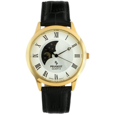 - Peugeot Men's 14K Gold Plated Decorative Sun Moon Phase Roman Numeral Watch