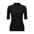 thumbnail image 5 of Women's Short Sleeve Sweaters Dressy Casual Mock Turtleneck Shirt Highly Stretchy Ribbed Knit Fitted Top Blouses Black XL, 5 of 9