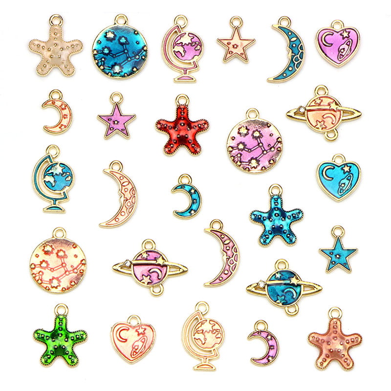 15Pcs Alloy Maple Leaf Wing Star Pendant Charms Pendant Colorful Crafts Charms Bead for Earrings Bracelets Necklace DIY Making Supplies