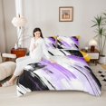 thumbnail image 4 of Manfei Purple Black Graffiti Queen Comforter Set,Modern Fulid Ink Bedding Sets,Abstract Geometric Striped Bedding Comforter Set For Teens,Luxury Bedroom Decor Reversible,3pcs, 4 of 8