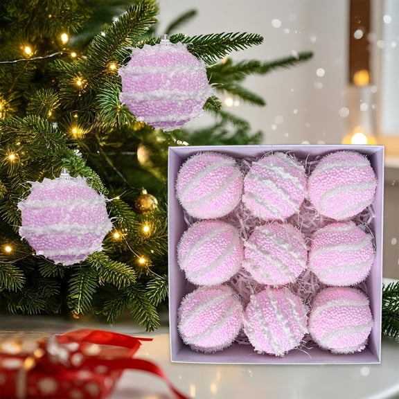 9 Pcs 3.15 Inch Candy Christmas Ball Hanging Ornaments, Colorful Fluff Foam Ball Ornaments for Xmas Tree Home Birthday Party Decorations