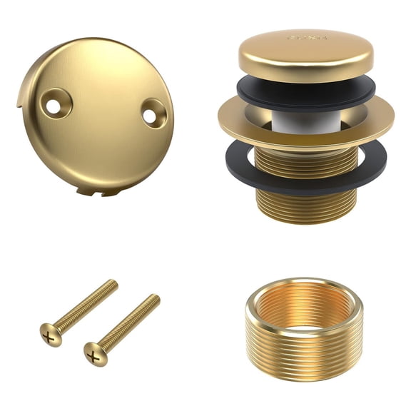 All Metal Tip-Toe Bathtub Drain Kit with Two-Hole Overflow Faceplate and Universal Fine/Coarse Thread Assembly, Bath Tub Drain Kit fits All Bathtub -Brushed Gold