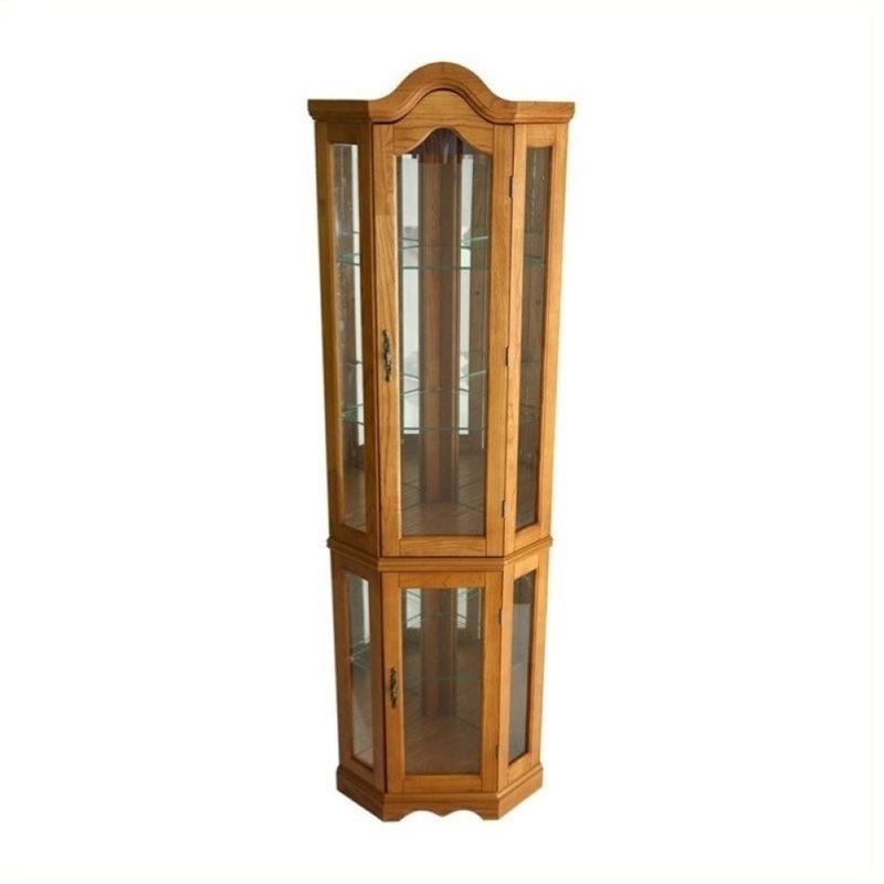 Pemberly Row Lighted Corner Curio in Golden Oak