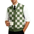 thumbnail image 5 of Kixjoy Men's Sweater Vest Warm Knit Sleeveless Pullovers Sweater Formal Plaid Ribbed V Neck Sweaters Loose Fit Going Out Stretch Vest Top, Army Green 4XL, 5 of 7