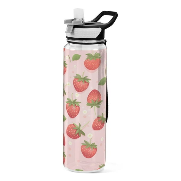 Strawberries 32oz Water Bottles with Straw Tritan Leakproof Sports Bottle BPA Free Clear for Fitness Gym Swimming Cycling