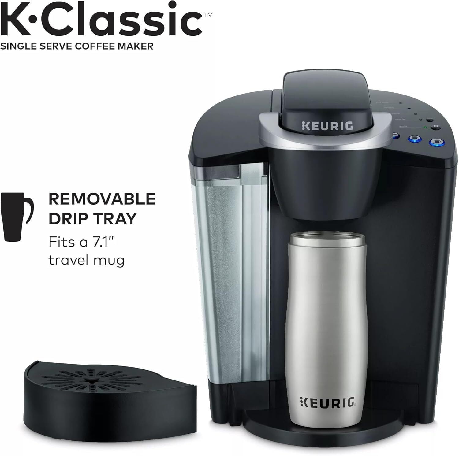 Keurig K-Classic Single Serve K-Cup Coffee Maker with 3 Brew Sizes & 48oz Removable Reservoir (Black)