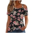 thumbnail image 2 of ICHUANYI Clearance Women's Printing Off-The-Shoulder Halter Short Sleeve Button-Up Top Blouse(Red, XL) ICHUANYI WER2023080907624, 2 of 5