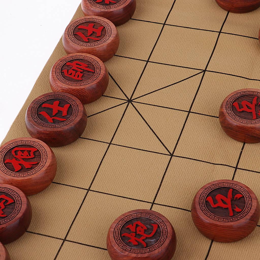 Xiangqi 1.9 Inch Rosewood Pieces Chinese Chess Complete Set with PU Board 