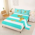 thumbnail image 2 of Erosebridal Gold Bow Letter J Bed Sheets, Cyan Stripes King Sheets, 4pcs, 2 of 5