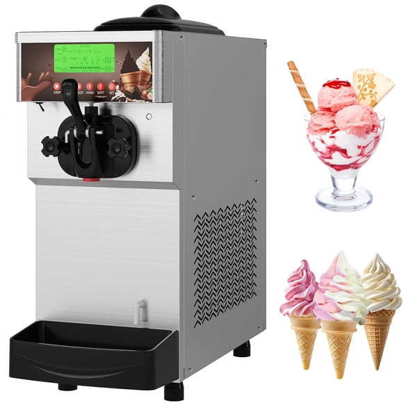2.8-5.3 gal/H Single Flavor Commercial Soft Ice Cream Machine, 1400W Soft Serve Ice Cream Maker with 5" Display, Self-Cleaning, Easy Operate, High Productivity for Home Snack Bar, 115V