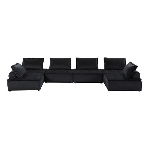 Alaya U Shaped Modular Sectional Sofa- Black Tufted Velvet- 160 Inch
