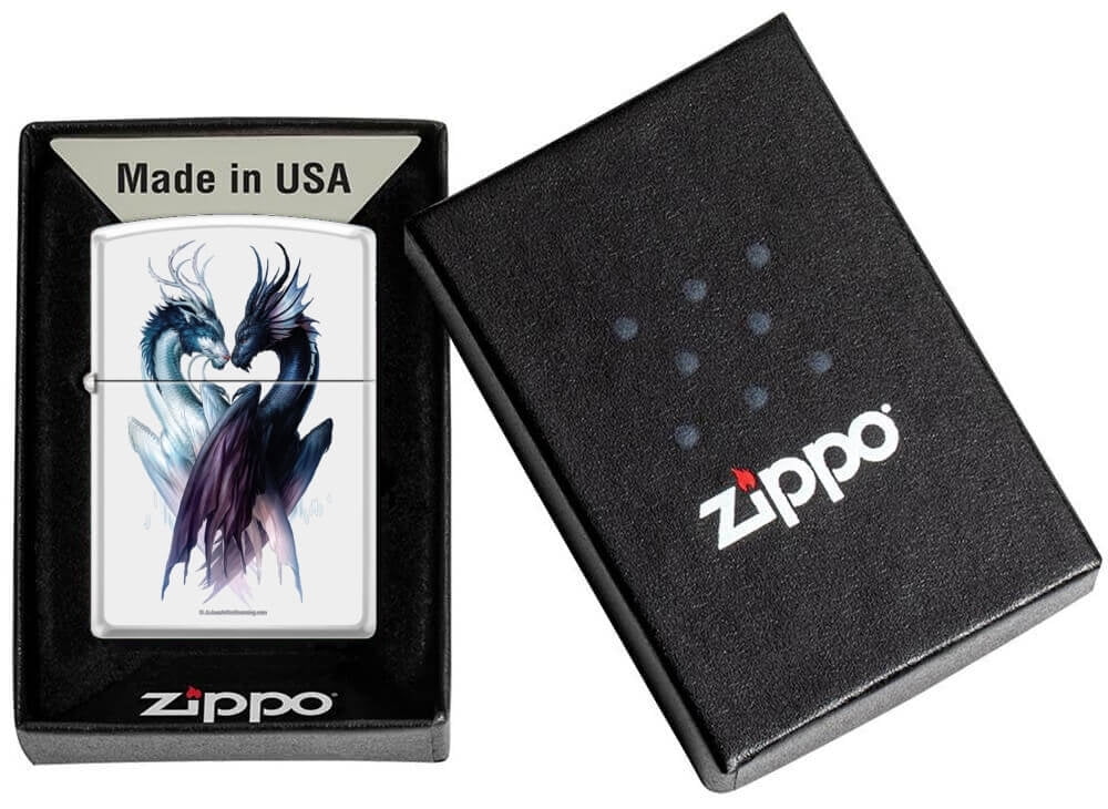 Yin Yang Dragons by JoJoe White Matte Zippo Lighter
