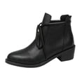 thumbnail image 2 of OKBOP Women's Walking Boots Round Toe Lace-Up Foam Cushioning Block Heel Black Stylish Women's Boots Sizes 35, 2 of 5
