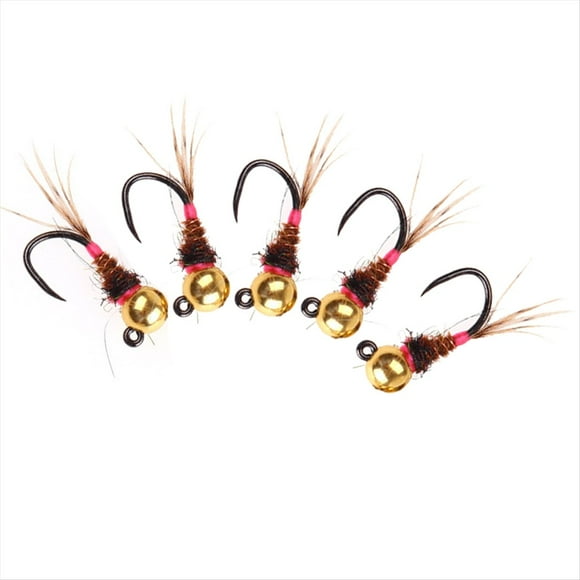 5 Señuelos de Pesca con Mosca de Ninfa Europea con Cabeza de Cuentas de Tungsteno, de Hundimiento Rápido, para Trucha y Tímalo.