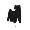 thumbnail image 3 of Jumpingount 1 Juego de ropa interior de poliéster para mujer, ropa interior portátil de manga larga con cuello redondo, ropa de dormir cálida Ropa interior Negro, 3 of 6